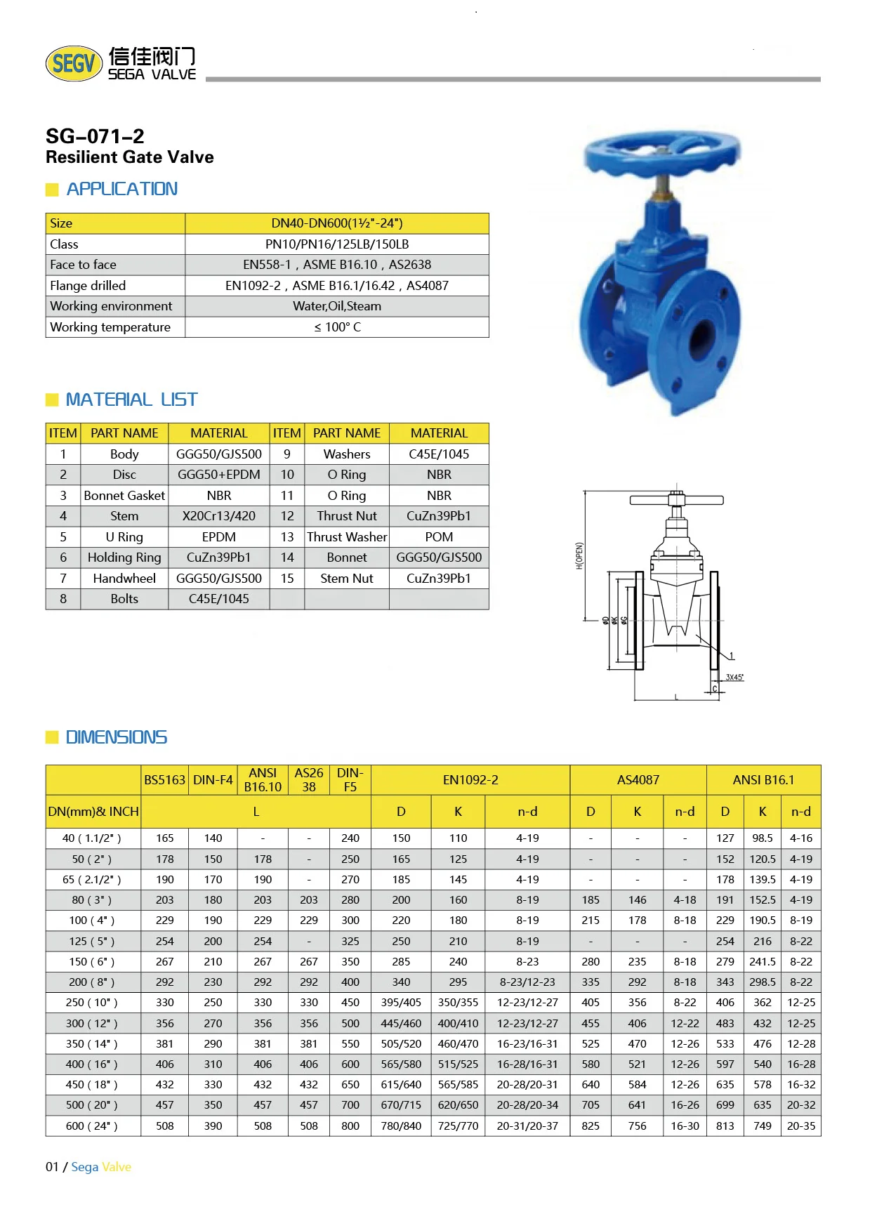 AWWA DUCTILE IRON CLASS 150 NON-RISING STEM RESILIENT SEATED GATE VALVE