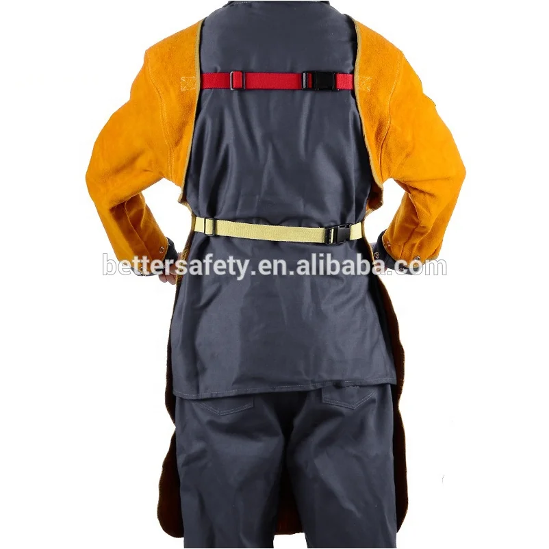 Long Sleeves Golden Split Cowhide Leather Welders Apron