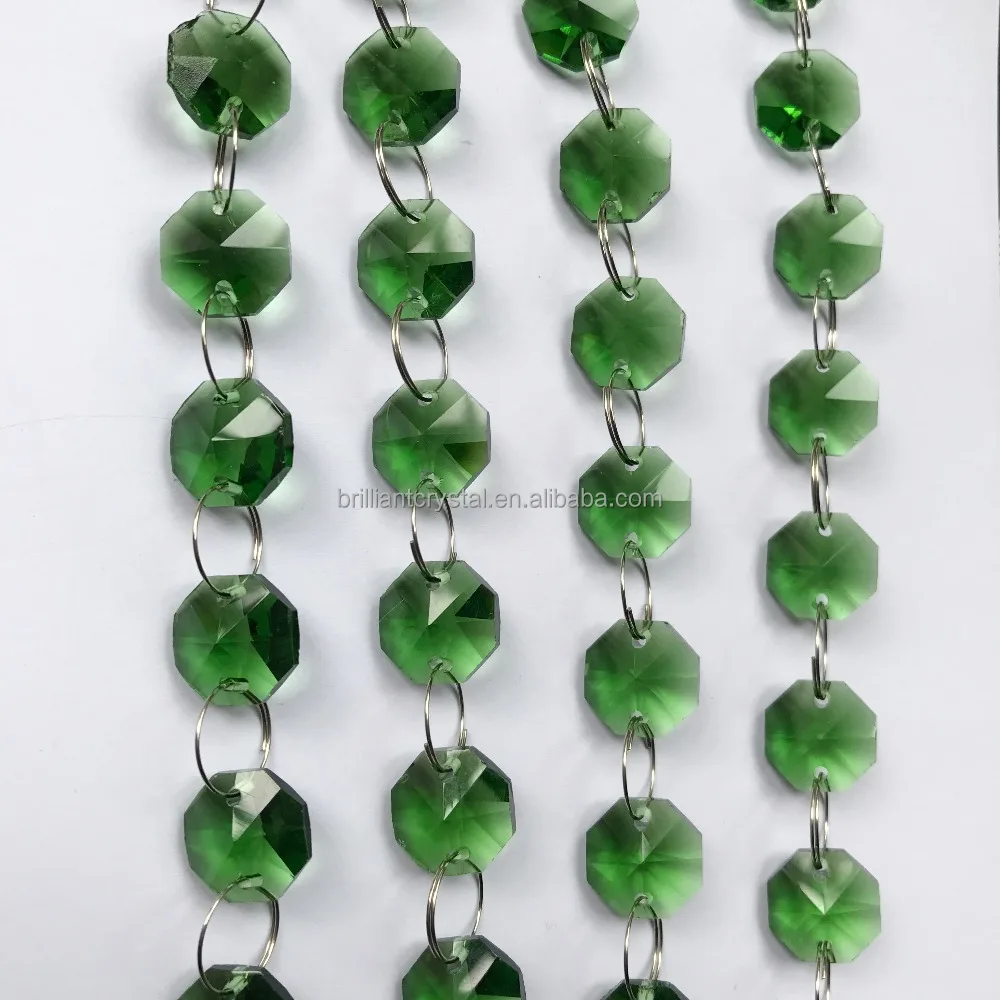 Green crystal 14mm octagon beads chandelier chain garland strands for wedding