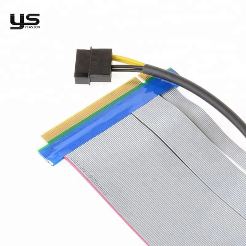 Power PCI-E 16x to 16x Riser Extender ribbon Cable with 4 Pin Power Connector