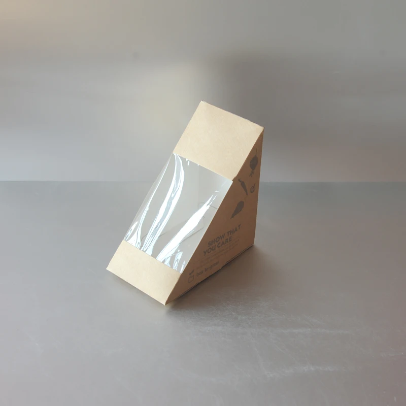 Custom printed disposable paper sandwich box Kraft Paper Triangle Sandwich Packaging Boxes with window