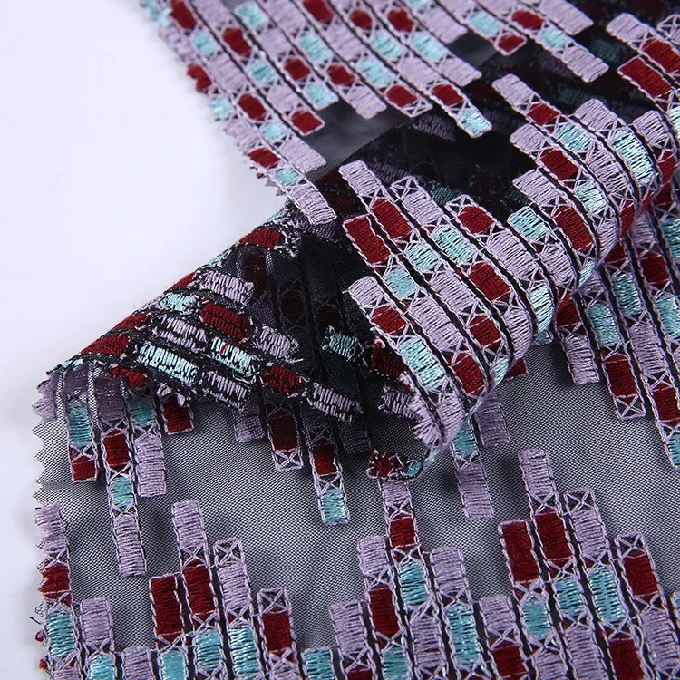 Customized design multi color mesh dress color embroidery net fabric embroidery