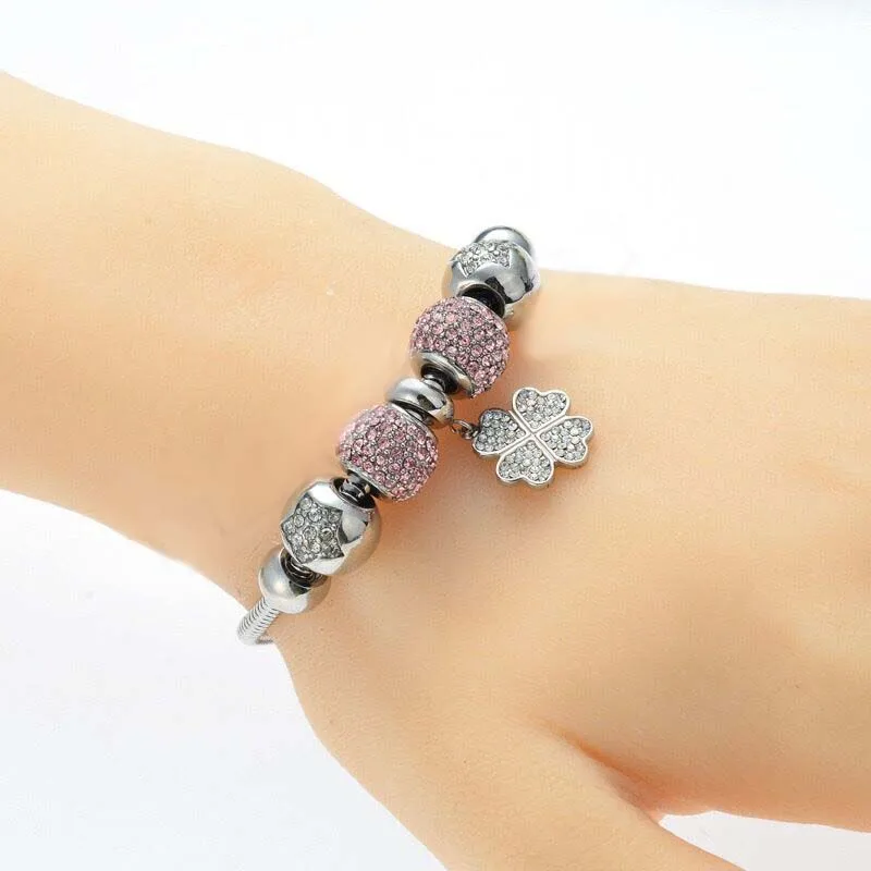 Afxsion fashion jewelry DIY stainless steel European beads titanium snake chain color diamond charm bracelet