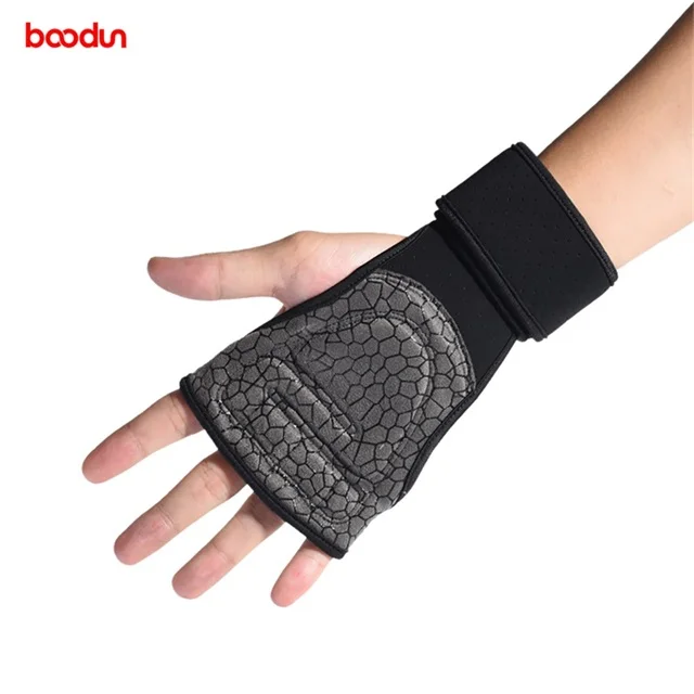 BOODUN Stock Fitnesss Training Long Wrist Best Grip Half Finger Weight Lifting Gym Gloves for Wholesale