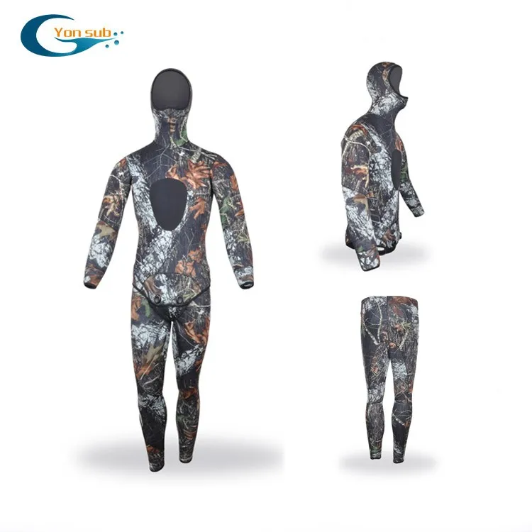 
Durable waterproof two pieces camo hooded waist fishing wader neoprene scuba diving wetsuit:<img data src=