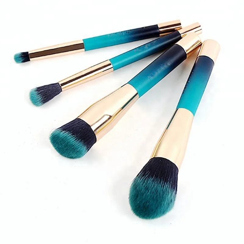 sky blue brush magnet head gold ferrule blue hair fiber cosmetic brush