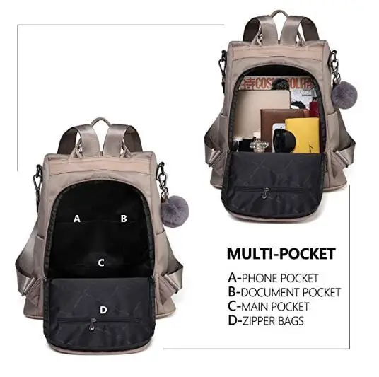 
Women Backpack Purse Waterproof Nylon Anti-theft Rucksack Lightweight Shoulder Bag 