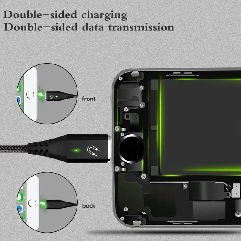 Fast Charging Magnetic Micro Usb Cable Led 2.4 A For Samsung Mobile Phone