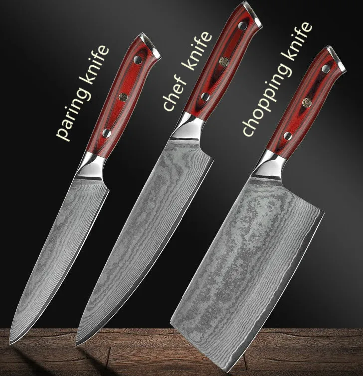damascus Kitchen Chef Knife Set  chopping  knife  Paring Knife  with Razor Sharp Blade