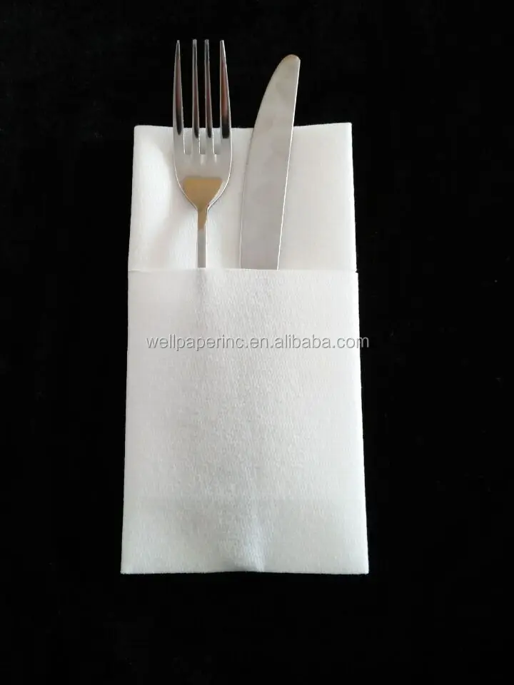 16 inch* 16 inch 1/8 fold Biodegradable disposable logo Printed Airlaid Cutlery bag Napkin
