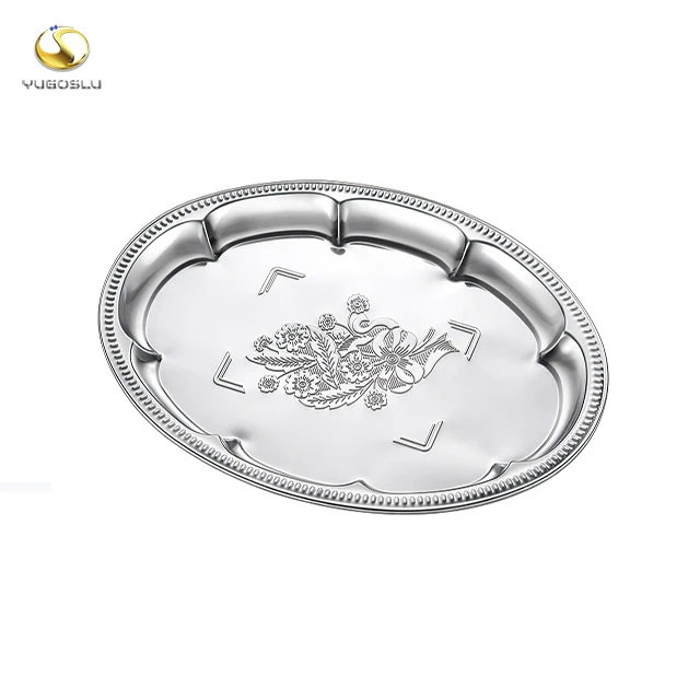 Hot Sales Eco-friendly Safe Plates Silver Dinner Plates Stainless Steel Oval Plate