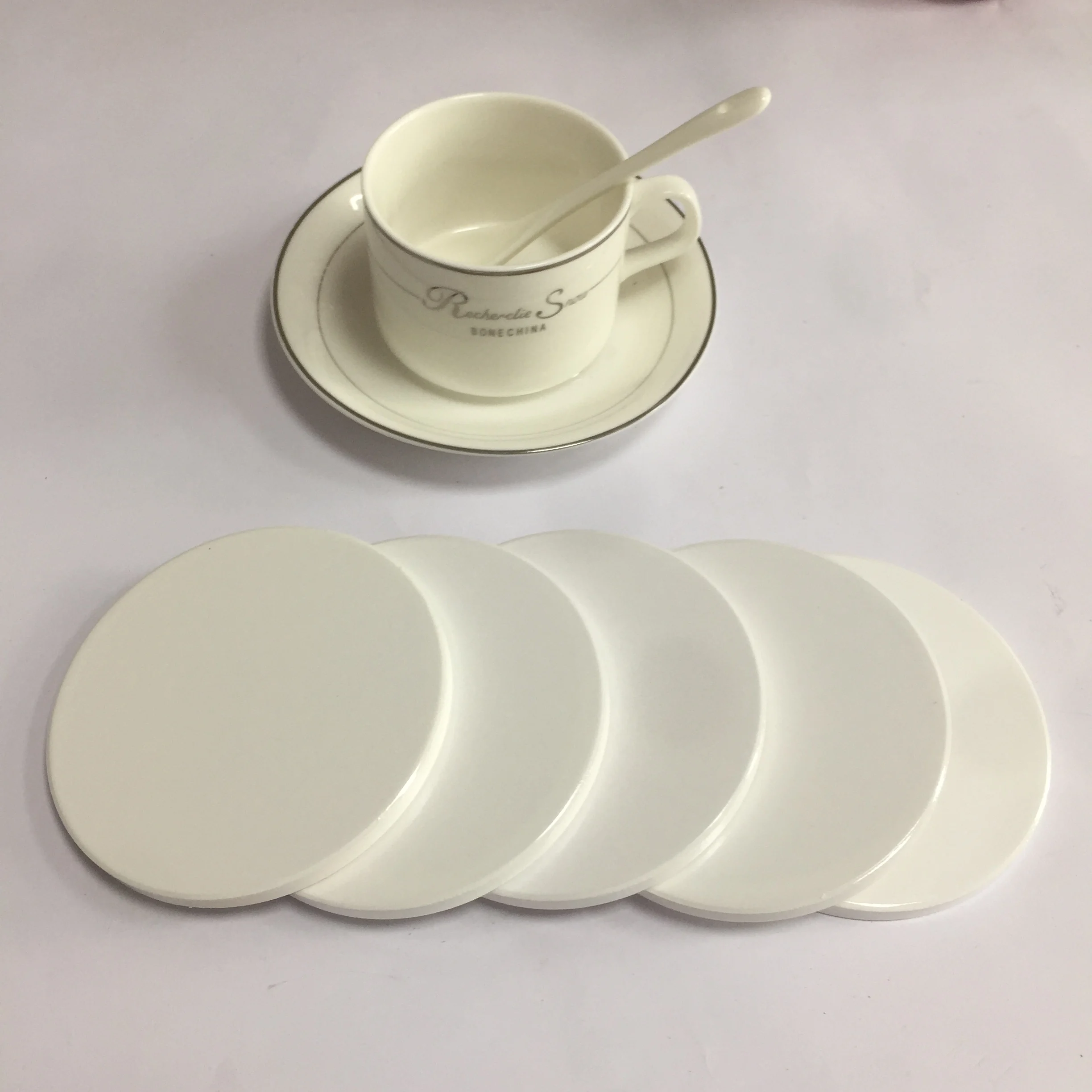 4 Pack DIY Ceramic Stone Cork Backing 4 inches Glossy White Ceramic Coasters