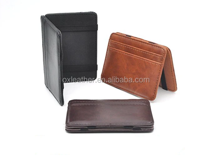 Slim Pocket Wallet with Magic Money Clip with Card Holders, Genuine Leather magic wallet