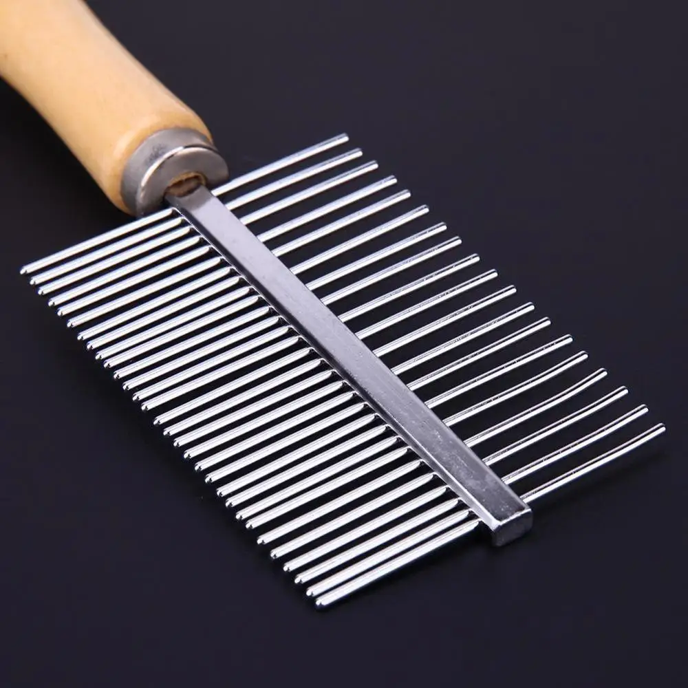 Pet Dog Cat Grooming Hair Comb Rake Double Side Metal Row Teeth Wood Handle