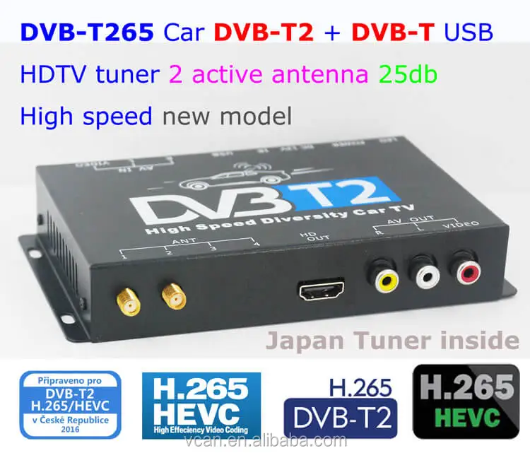 DVB-T265 Germany Car DVB-T2 H.265 HEVC receiver box New Auto mobile DVB-T H265 HD MPEG4 H264 Diversity Two tuner