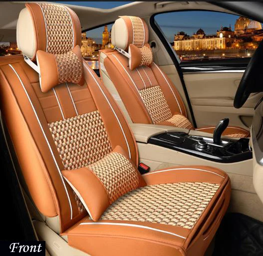 High Quality 5D Fashion PU Leather Full Set Car Seat Cover for Car Seat Protector with Black with Red Ice Silk Car Seat Covers