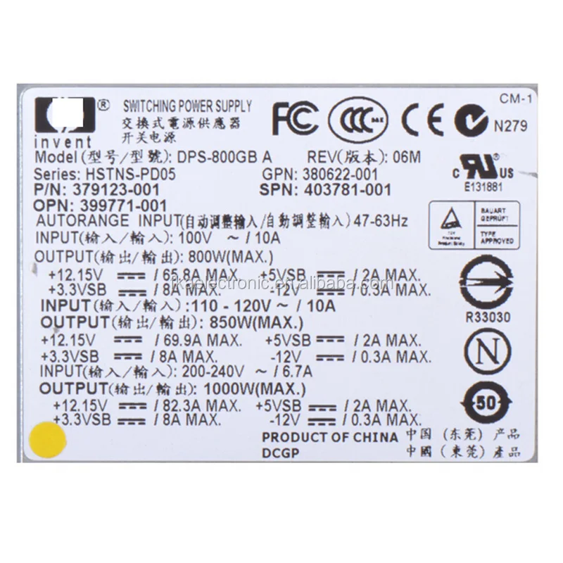 
379123-001 Power Supply For HP DL380 ML350 370 G5 1000W DPS-800GB A 399771-001 PSU 