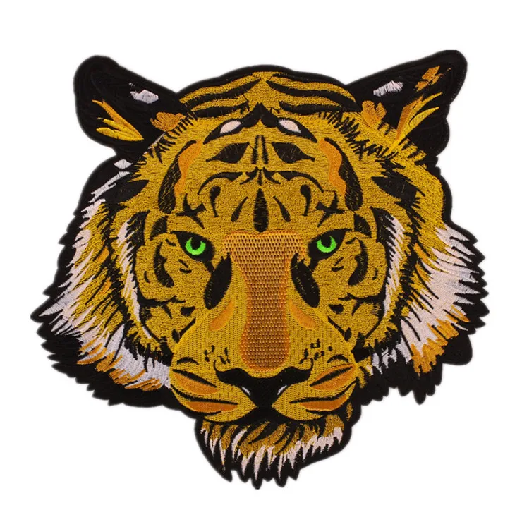 Wholesale Custom Glue Embroidery Vivid Large Tiger Patch for Clothing