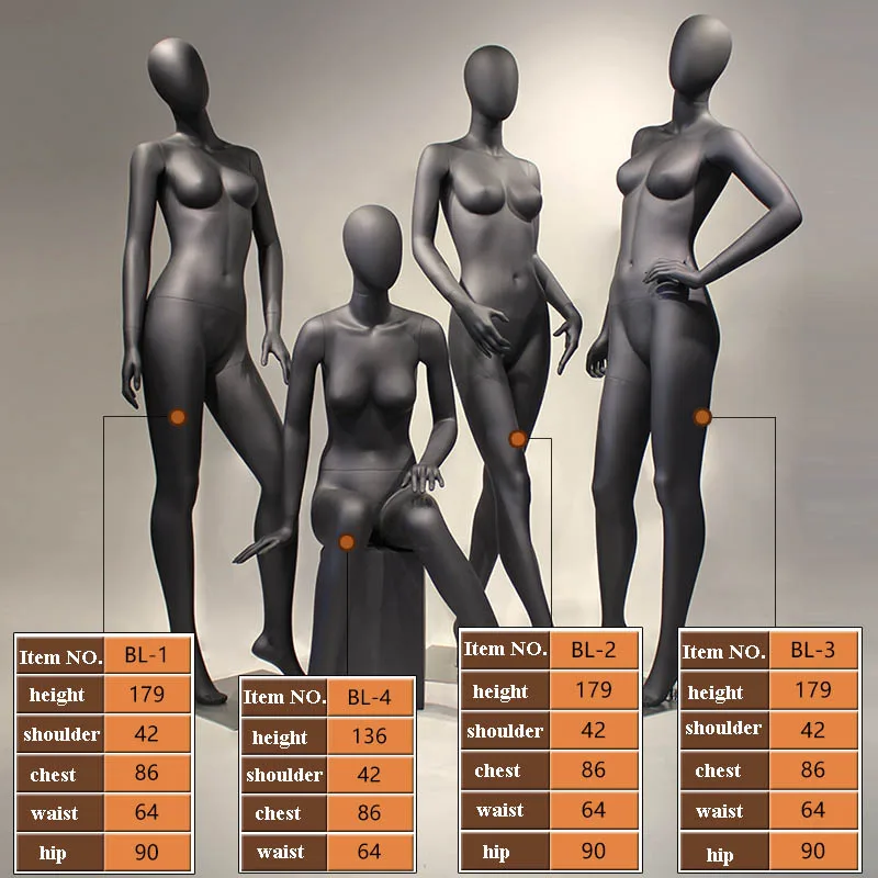 XINJI Fashion European Style Lady Mannequin Full Body Matte Black Manikin Fiberglass Mannequins Female