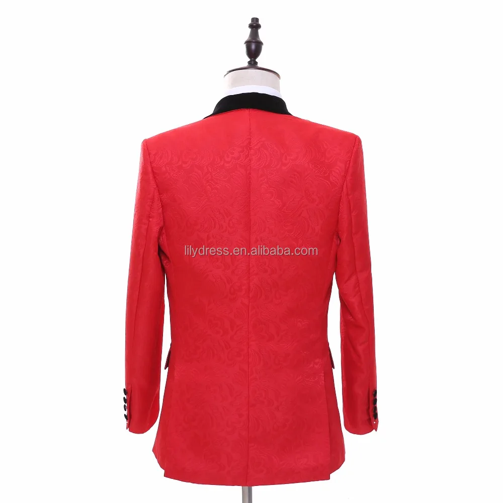 Новинка, высококачественные смокинги с красным узором для вечеринок, мужские костюмы, индивидуальный костюм, облегающий Свадебный костюм для мужчин (пиджак + брюки + жилет)