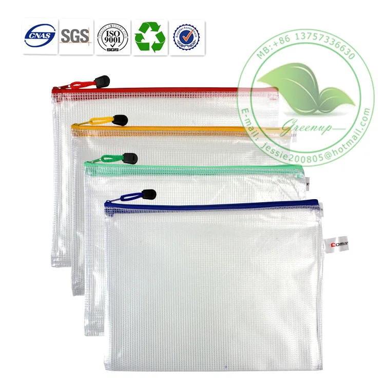 pvc plastic clear waterproof zipper bag for document profile