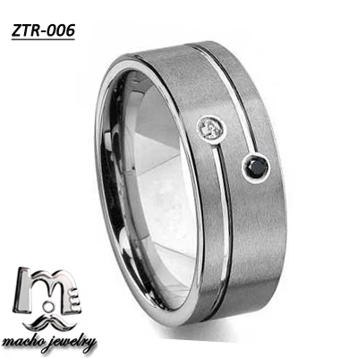 
Bridal Jewellery Sets 8mm Mens Tungsten CZ Diamond Wedding Ring with Grooved 