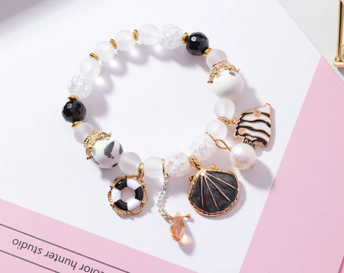 Ocean Sealife Charm Stretch Bead Bracelets Jewelry Girls Shell Moon Star Rabbit Glass Crystal Beads
