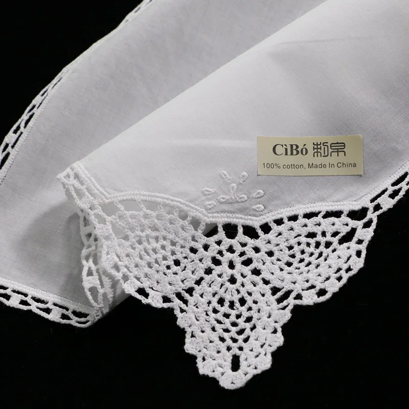 
D002: White premium cotton lace handkerchiefs crochet hankies for women/ladies wedding gift 