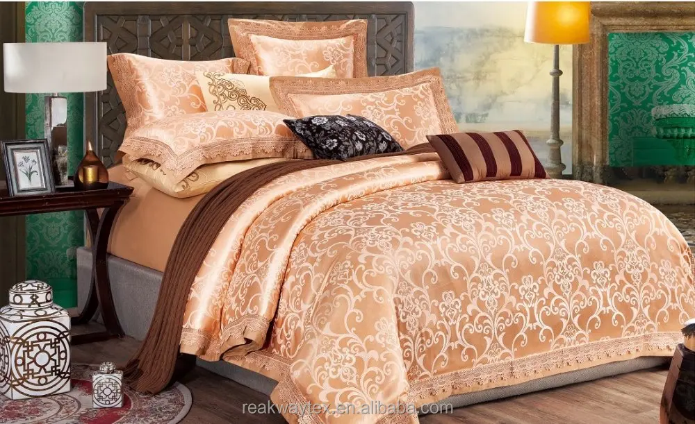 JBL16M07-11 luxury wedding use red rose jacquard bed sheet quilt cover set