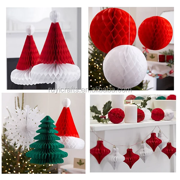 3D White Honeycomb Handmade Christmas Hanging Decoration Tissue Paper Snowflakes