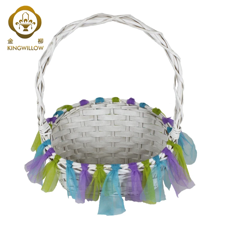 China suppliers handmade white wood chip easter basket empty gift basket for decoration