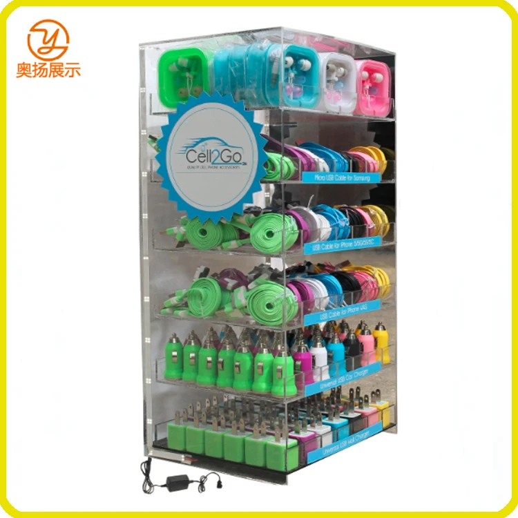Factory customized acrylic mobile phone accessories display rack phone USB cable display charger display counter