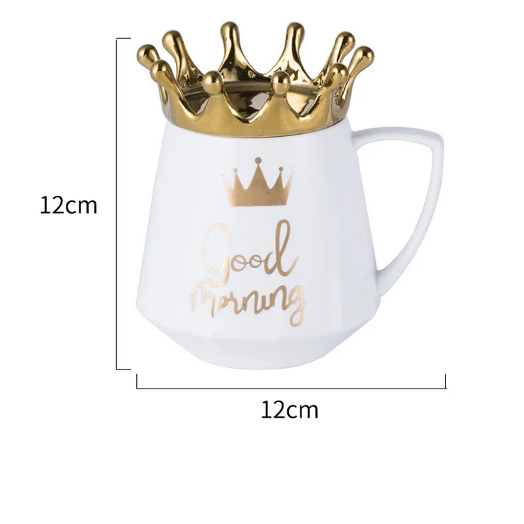 
Nordic Creative Light Luxury Crown Ceramic Mug Lid for Phone Holder Cup Couple Coffee Mug Milk Tea Ceramic Coffee Cup and Mugs 