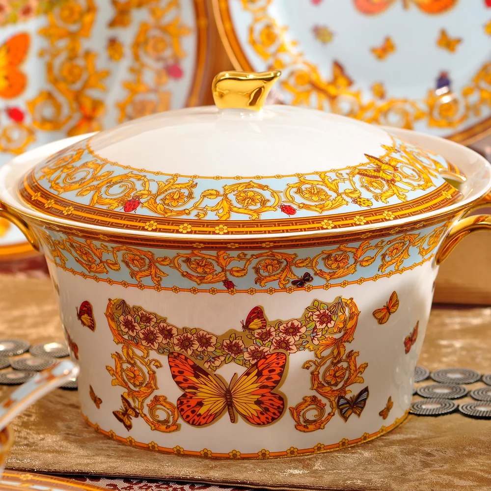 
Luxury Golden Table Ware Hand Painting Dinner Ware Bone China Dinner Sets 