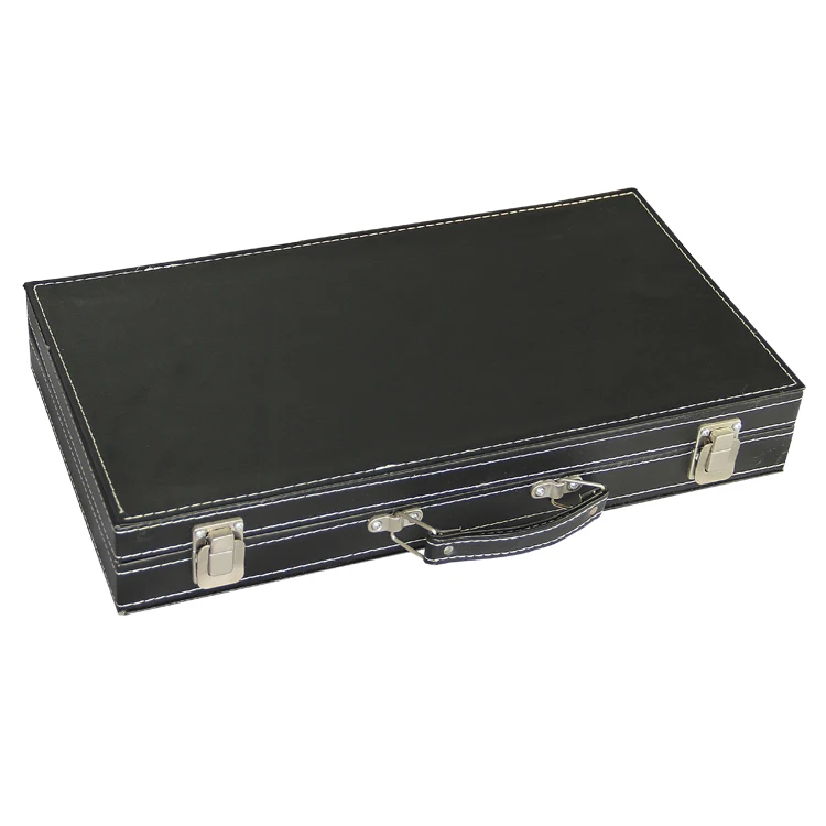 Standard portable black PU leather briefcase poker chip case