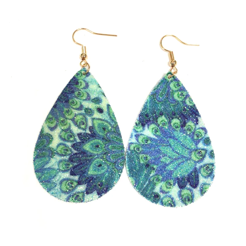 Low Price Boho Earrings Lightweight Glitters Dangle Teardrop Leather Peacock Earrings