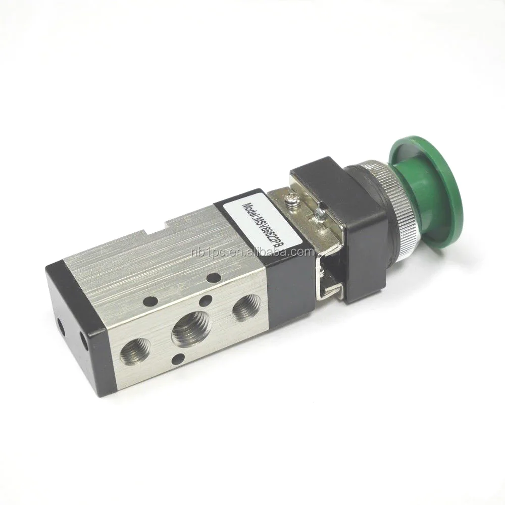 MSV-86522PB 5/2 Way Mushroom Head Button in Green 1/4' NPT Pneumatic Valve