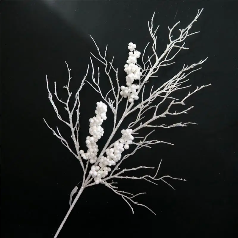 Glitter Pick Plastic Flower with berries For Christmas Tree Ornament