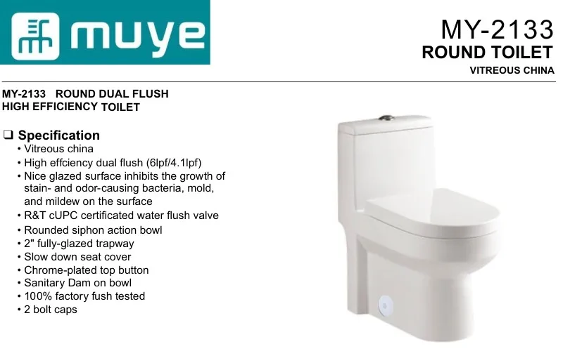 
MUYE European High-end Popular Siphonic Wc Sanitary Ware One Piece Toilet 
