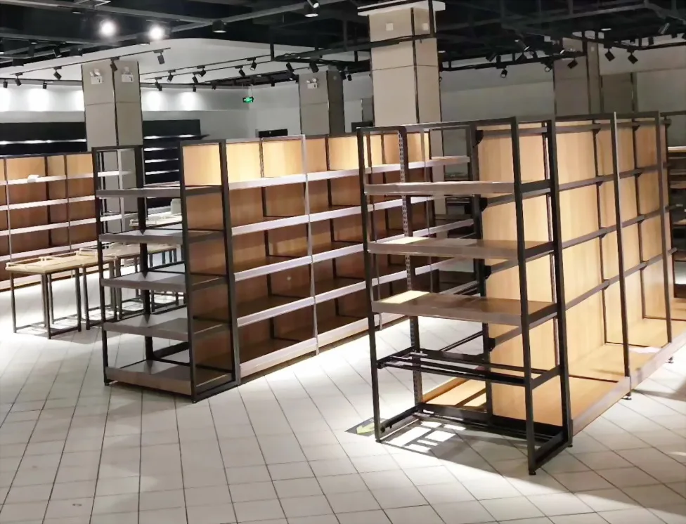 Adjustable Store Gondola Wooden Style Supermarket Shelves