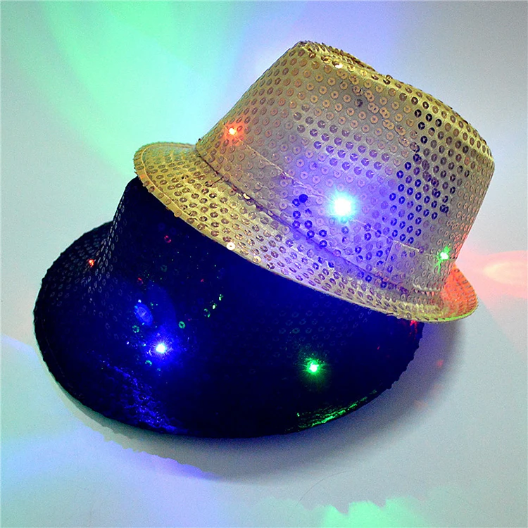 China High Quality Custom Christmas Party Led Fedora Sequin Hat Flashing