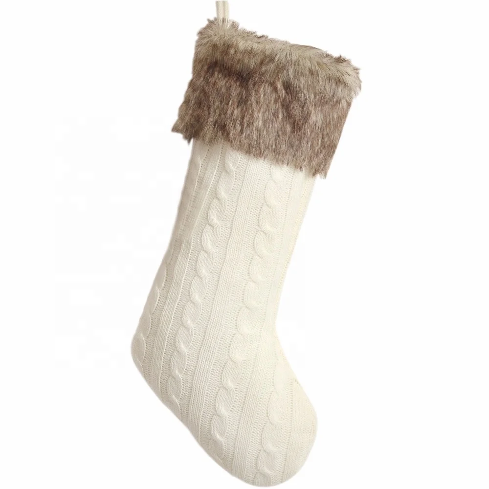Cable Knit Christmas Gifts Socks/Christmas Decoration/ Knitting with Faux Fur Cuff Christmas Stockings