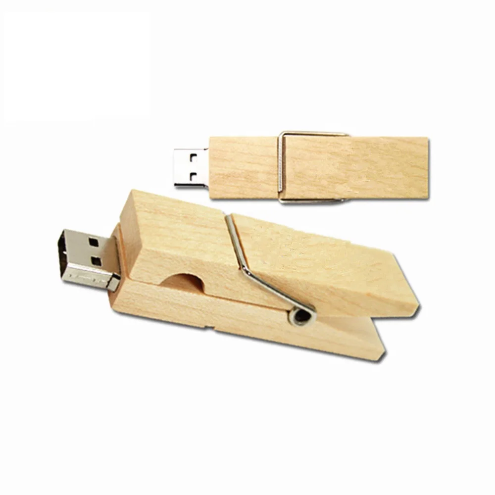
The Most Popular Multifunctional Silk Screen/Engraving Clip Shape Stick with Customized Logo Wooden Pen Drive Usb Flash 