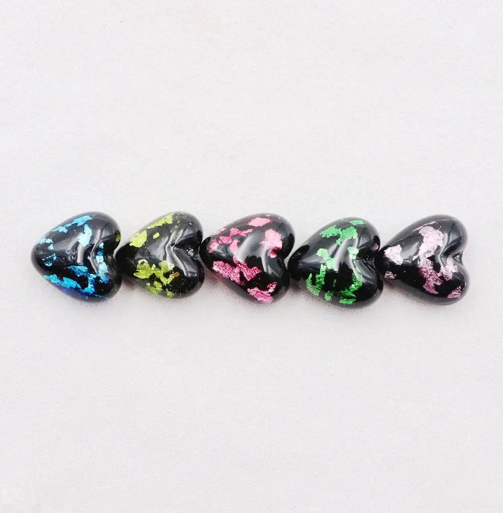 Wholesale Italian Venetian Murano Glass Crushed Foil Half Hole Heart Bulk Lampwork Jewelry Beads for Craft Supplies & Tools