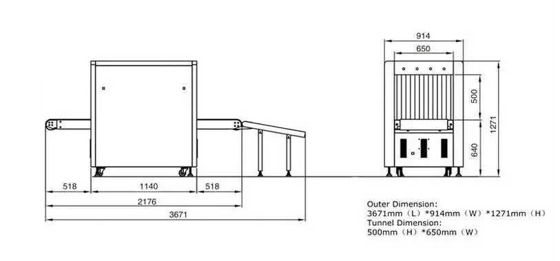Large Sizes X Ray Baggage Scanner/cargo Inspection Ray Machine, R-ray Luggage Scanner MCD-10080 34mm Metal Line <0.1ugy/h 0.2m/s