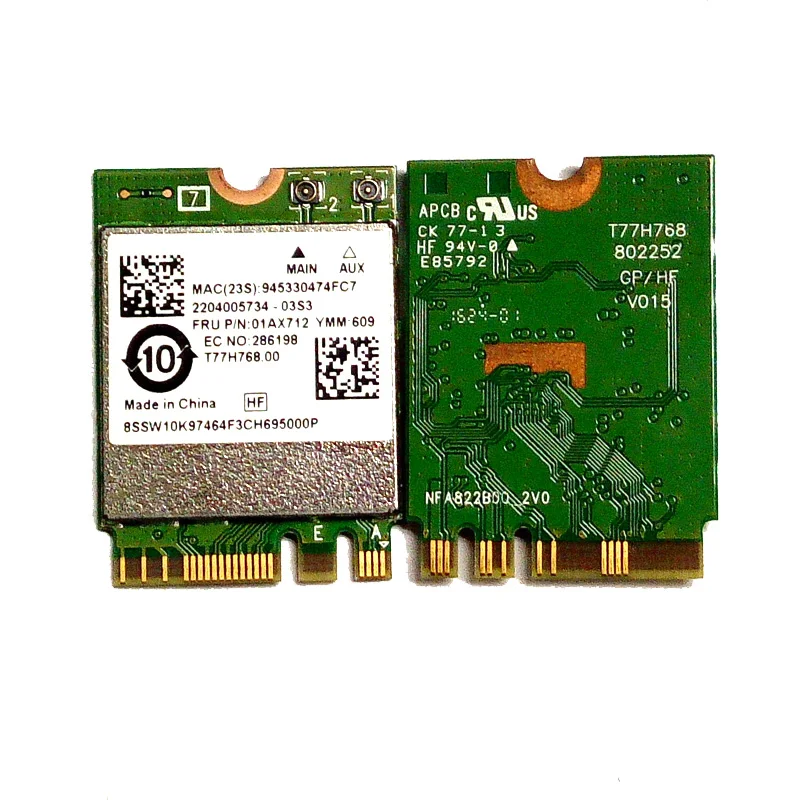 Оригинальная карта 8822BE 802.11ac + BT M.2 WiFi для Lenovo Thinkpad P51S S5 T470 T570 X270 YOGA-370 Series,FRU 01AX711 01AX712