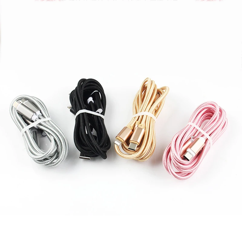 
Multi Charger Cable 1.2m 3 in 1 Multiple USB Syncing Data Charging Cable Cord Lighting Type C Micro USB Compatible Most Phone 
