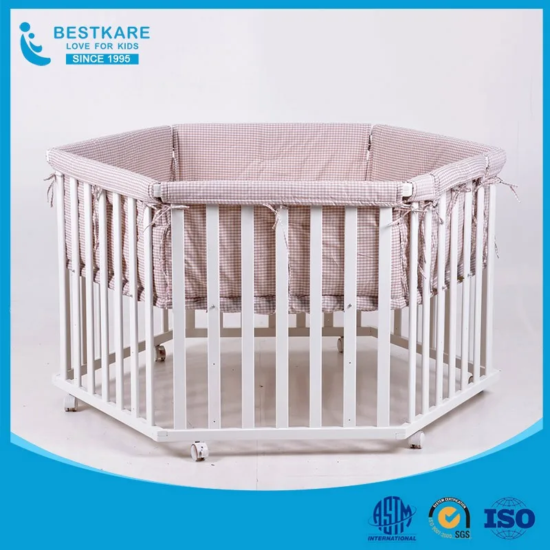 6 Panel Wooden bed guard fence Frame Kids Play Center Yard Indoor Baby Playpen