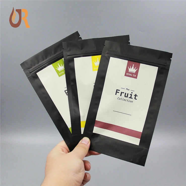 Eco-friendly New Arrival Supplies Small Black Heat Sealing Zip Lock Compostable Plastic EMPI Tea Packaging Bag with Own Logo