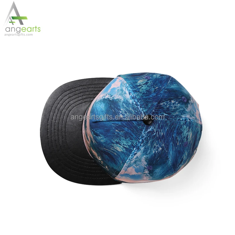 Wholesale fashion Rap hip hop leather and digital printing 5 panel snapback hats cheap could custom printing personalized LOGO